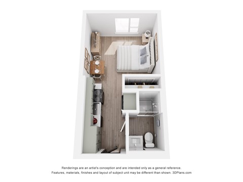 Floor plan for studio, 1 bath, 330 sqft